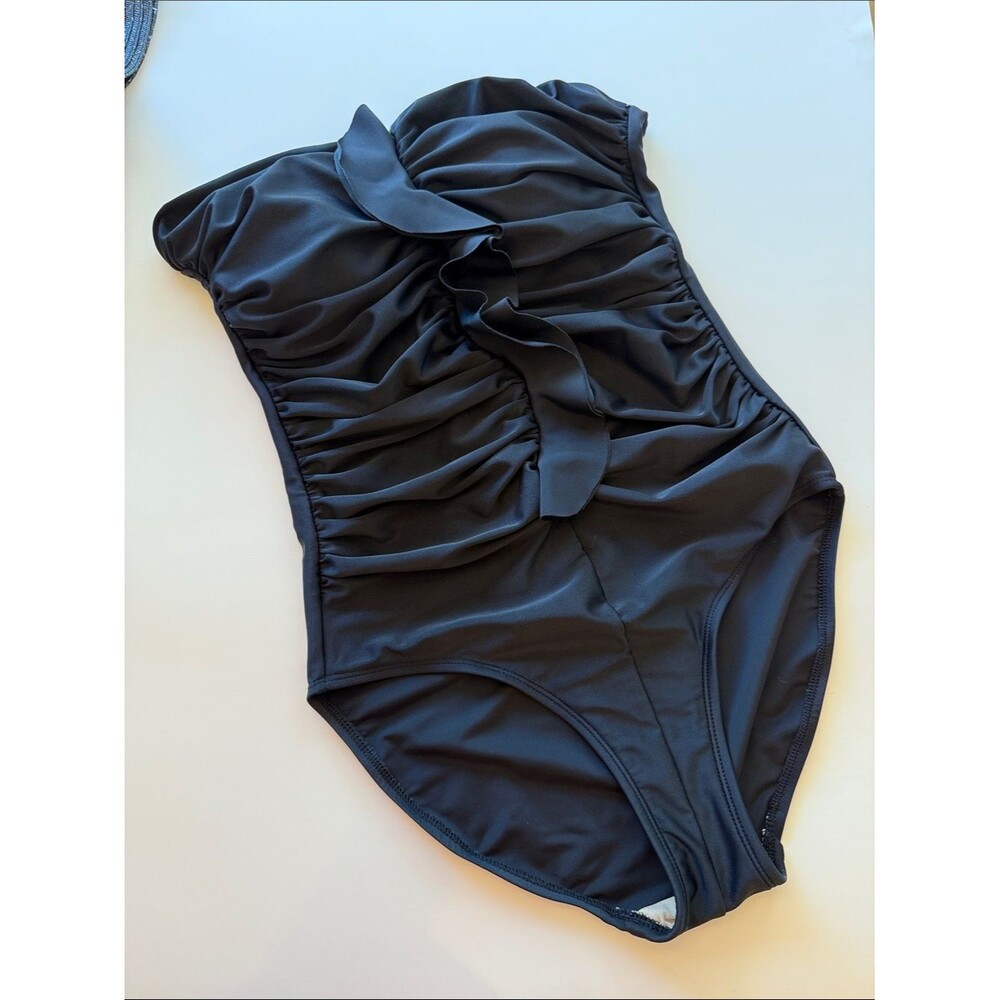Valerie Bertinelli Black Strapless Ruched One-Piece Bathing Suit Size 10